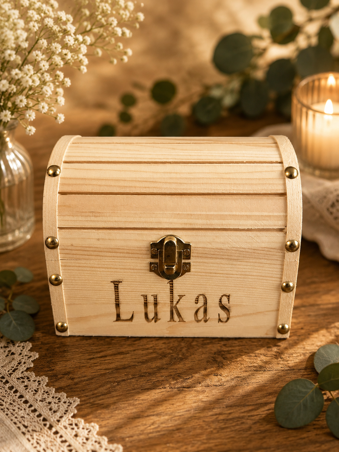 Personalized Wooden Treasure Chest – Custom Engraved Keepsake Box