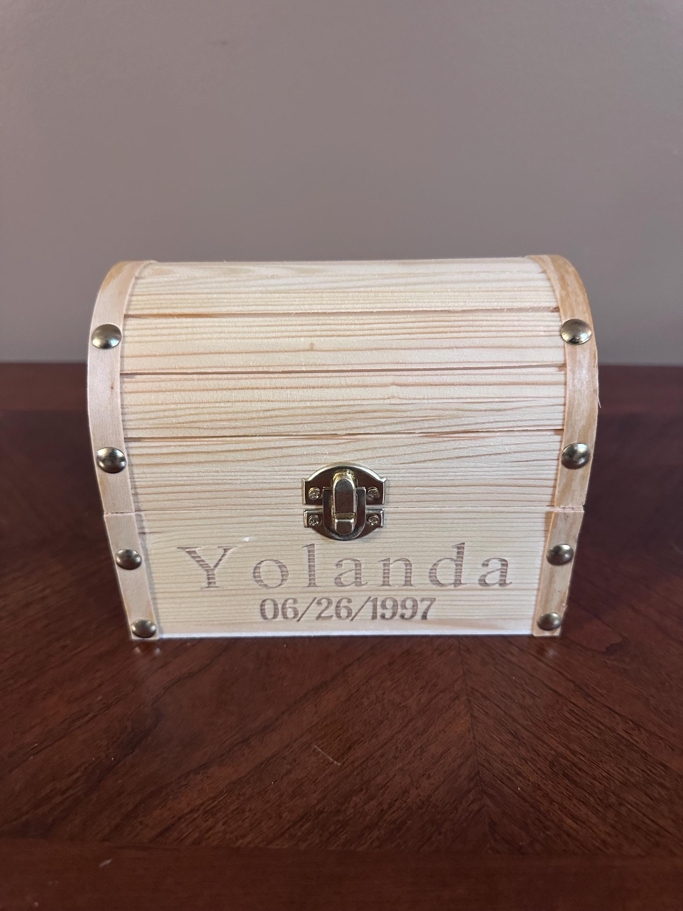 Personalized Wooden Treasure Chest, Custom Engraved Keepsake Box, Kids Memory Box