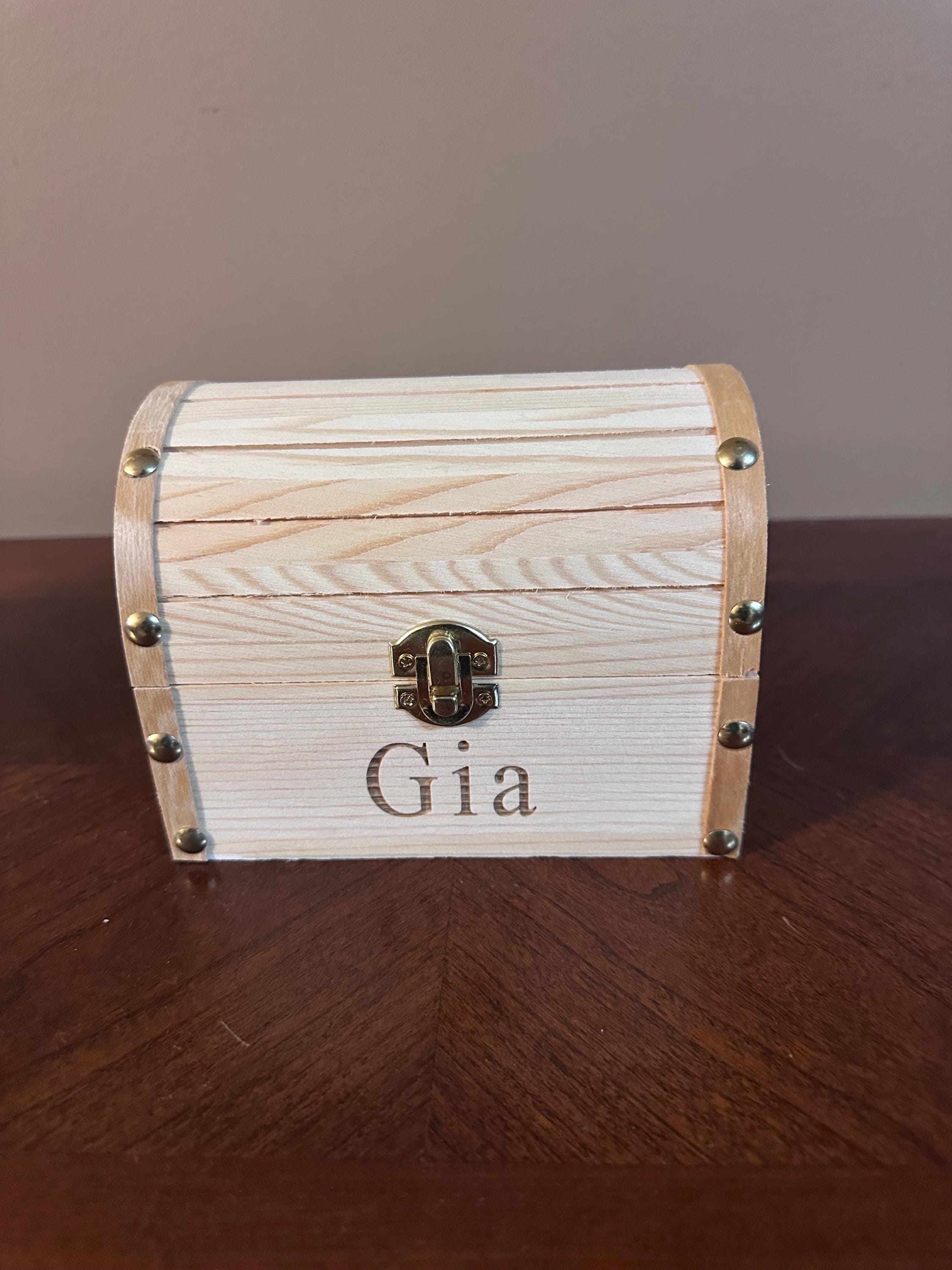 Personalized Wooden Treasure Chest, Custom Engraved Keepsake Box, Kids Memory Box