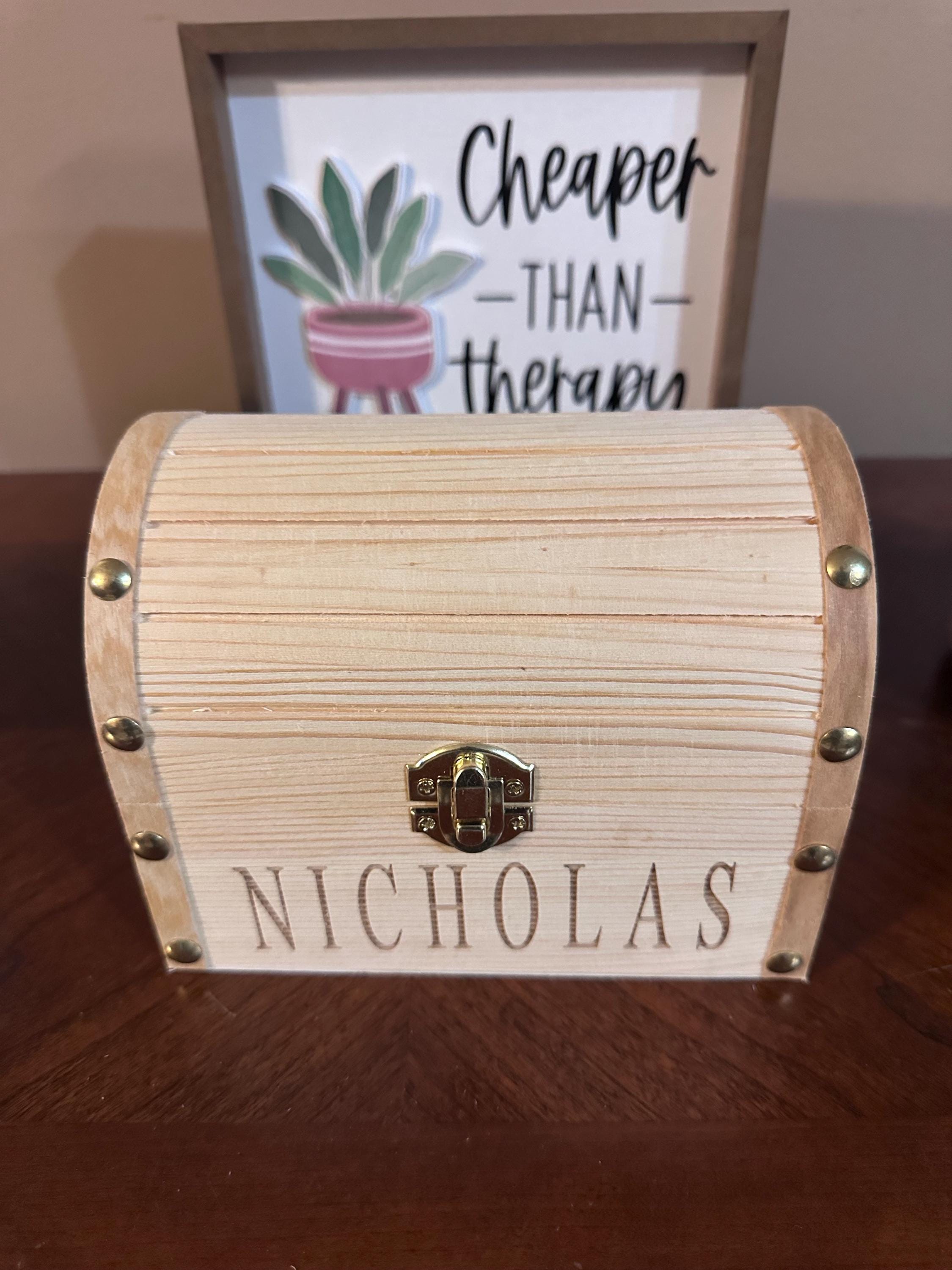 Personalized Wooden Treasure Chest, Custom Engraved Keepsake Box, Kids Memory Box