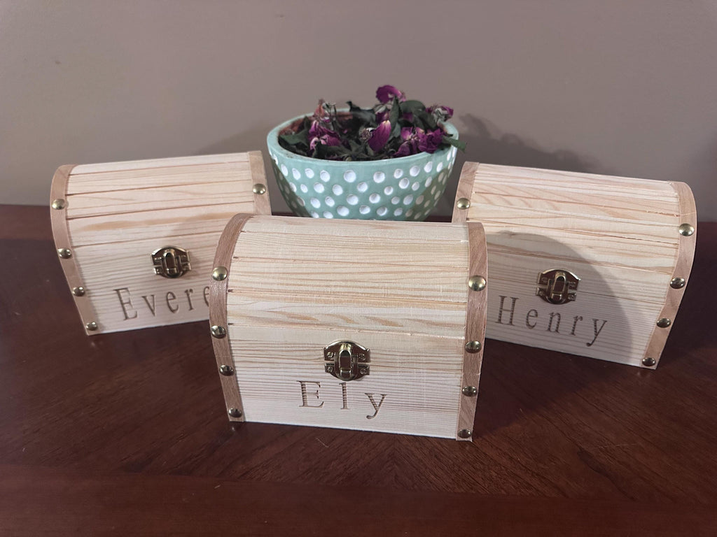 Personalized Wooden Treasure Chest, Custom Engraved Keepsake Box, Kids Memory Box