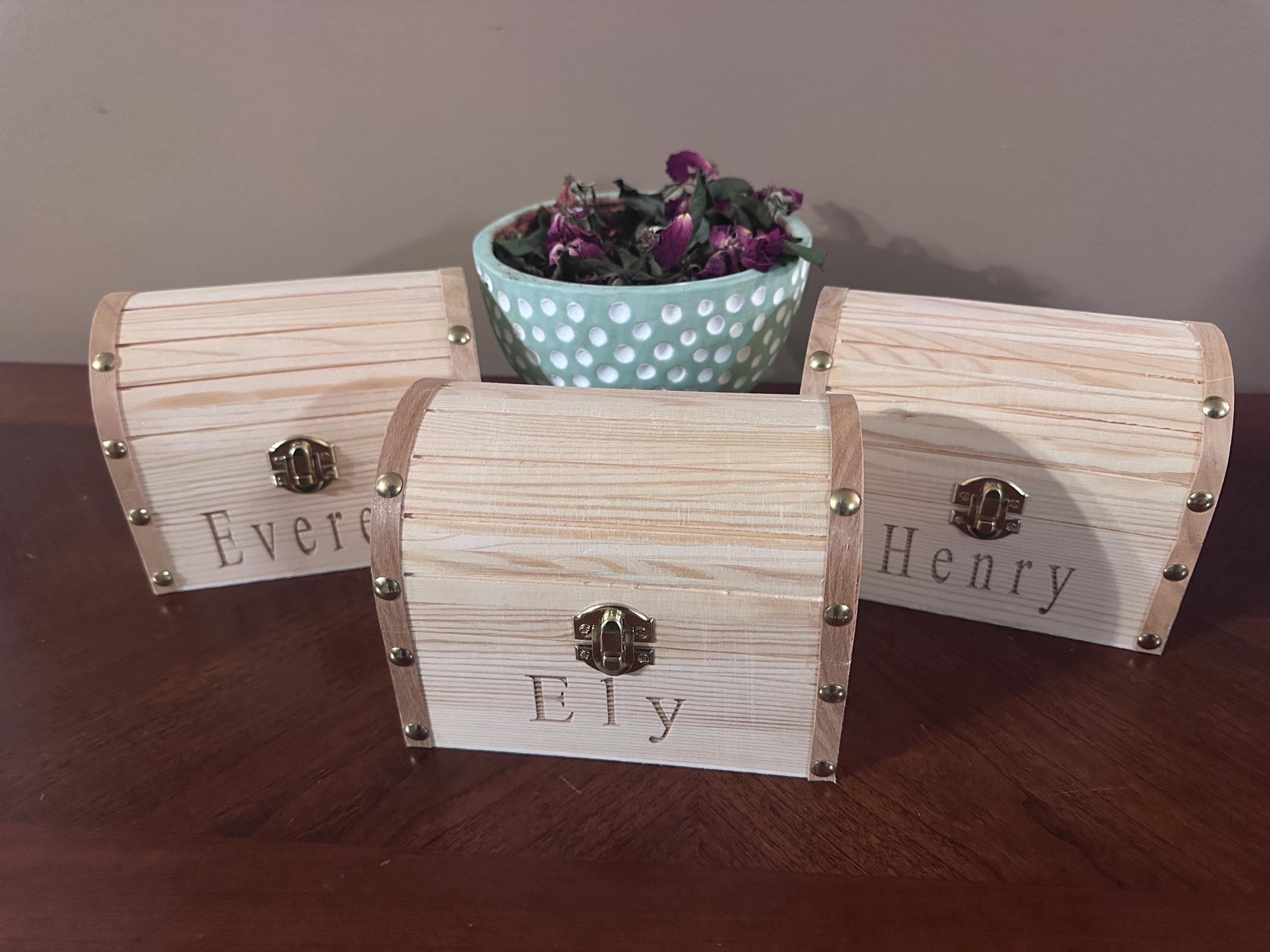 Personalized Wooden Treasure Chest, Custom Engraved Keepsake Box, Kids Memory Box