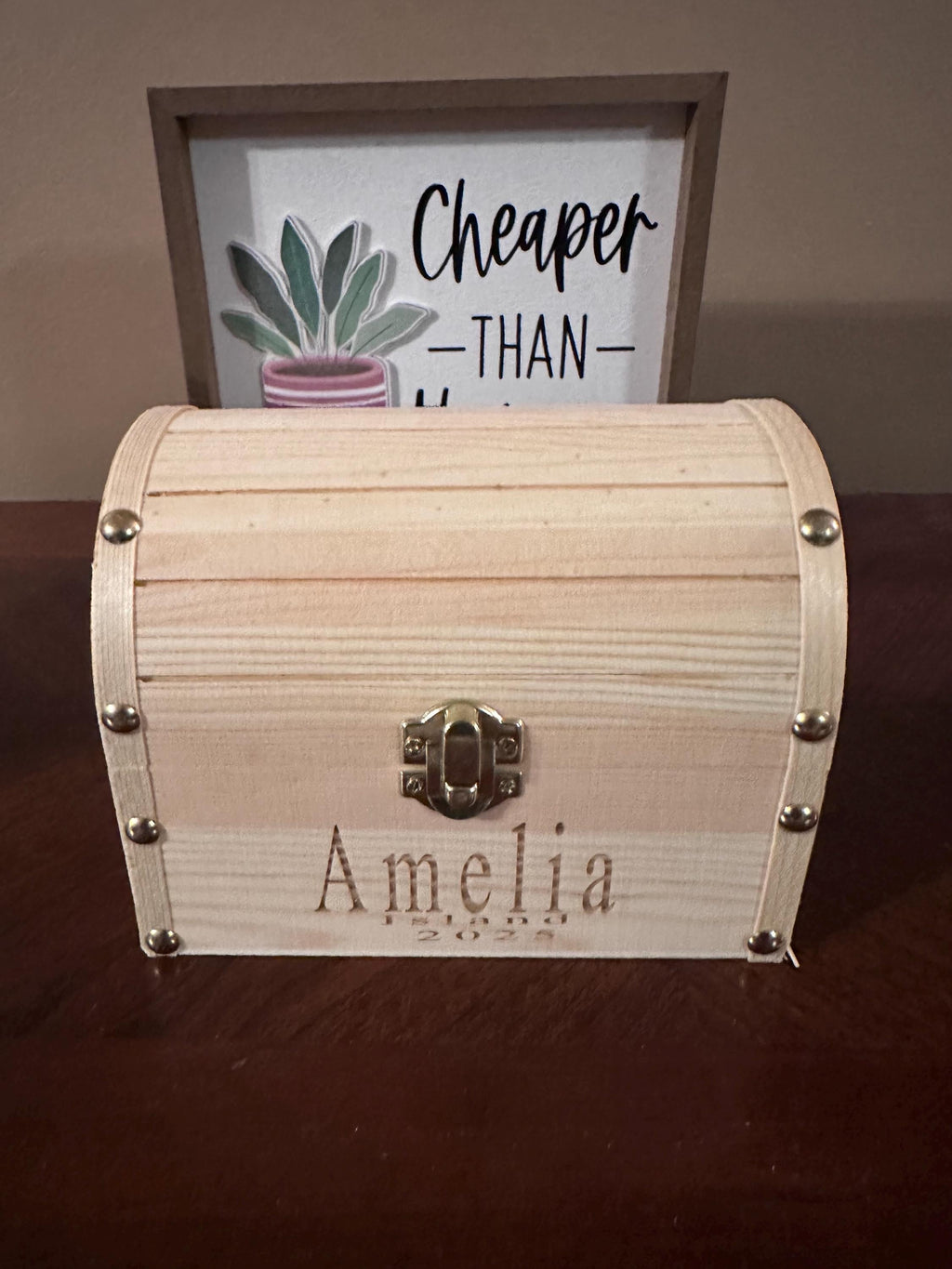 Personalized Wooden Treasure Chest, Custom Engraved Keepsake Box, Kids Memory Box